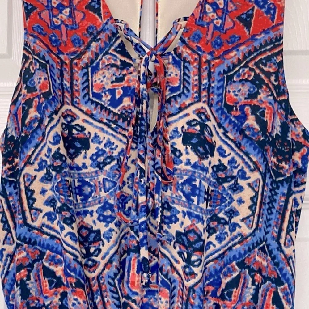 Everly Southwest Print Lace Up Front Navy Blue Romper Shorts Sz S